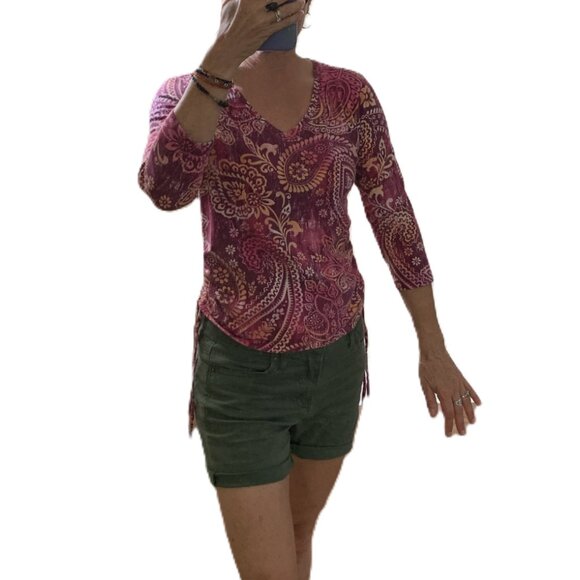 Caribbean Joe Floral Paisley Side-Cinch Top – Petite Small - Picture 3 of 6